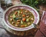Herzhafte Linsensuppe mit Würstchen und Gemüse, ein Klassiker unter den Linsen Rezepten, serviert in einer schönen Schüssel.