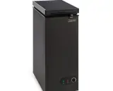 Schwarzer Klarstein Gefrierschrank mit Drehregler zur Einstellung der gefrierschrank temperatur.