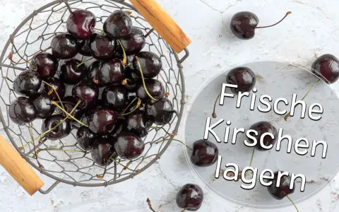 Ein Korb voller frischer Kirschen, die zum Lagern bereit sind. Was sind Kirschen? Kleine, runde, dunkelrote Früchte, perfekt für den Sommer.