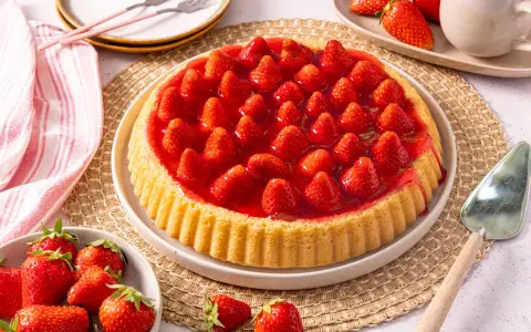 Ein köstlicher Obstboden mit frischen Erdbeeren und glänzender Gelee-Schicht. Perfekt für jedes Obstboden Rezept.