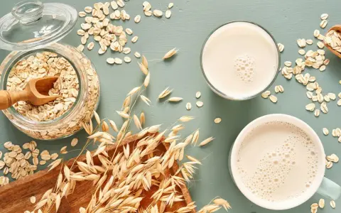 Haferflocken und Hafermilch. Achte auf das Haltbarkeitsdatum, denn auch Hafermilch kann schlecht werden.