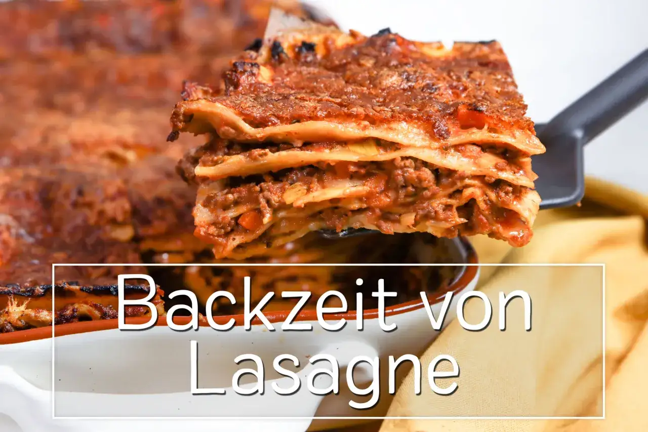 Ein St&uuml;ck Lasagne wird aus einer Auflaufform gehoben. Perfekt f&uuml;r die Zubereitung mit Ober-/Unterhitze oder Umluft.