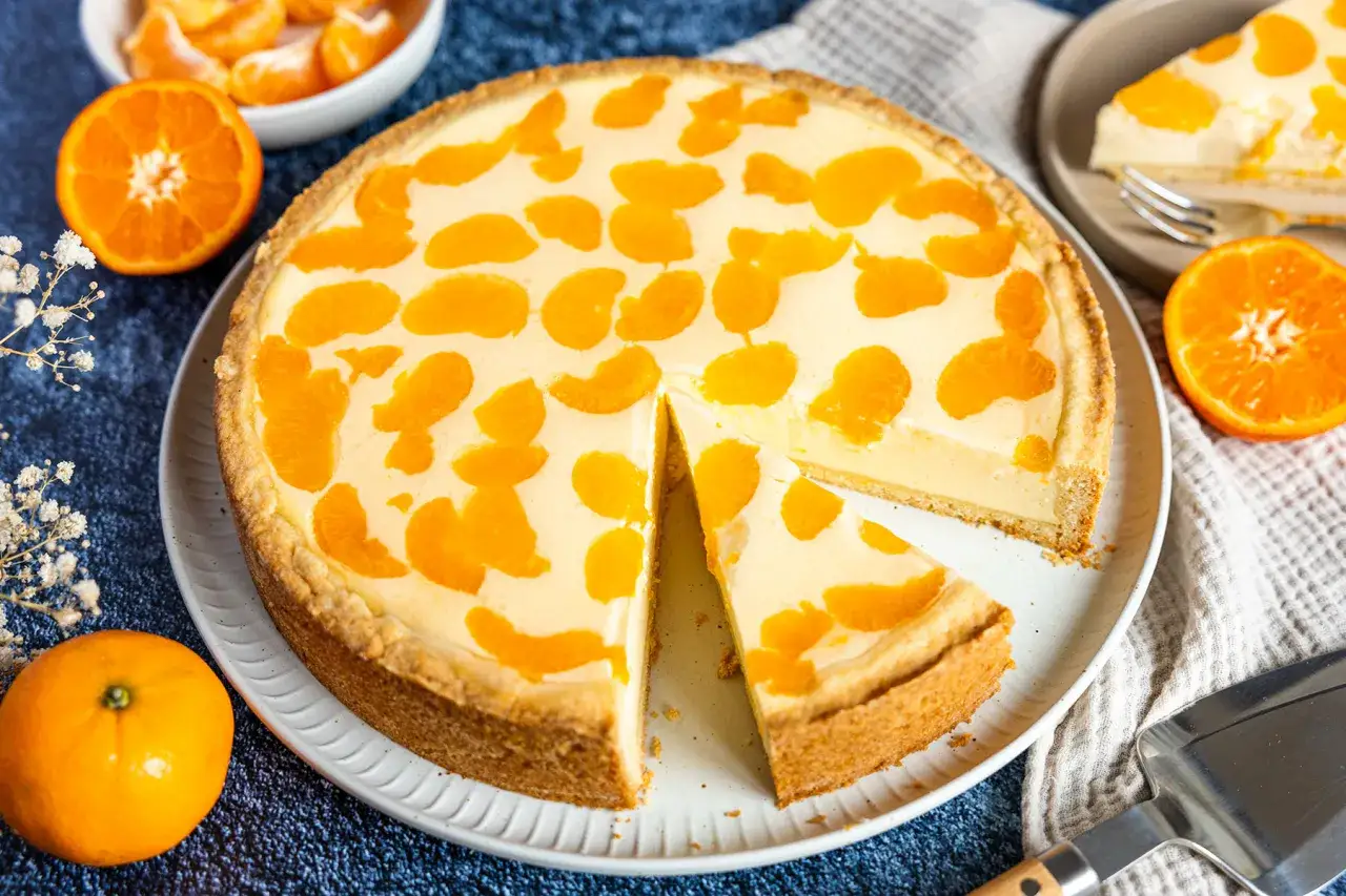 Ein saftiger faule weiber kuchen mit Mandarinenst&uuml;cken, der zum Genie&szlig;en einl&auml;dt.